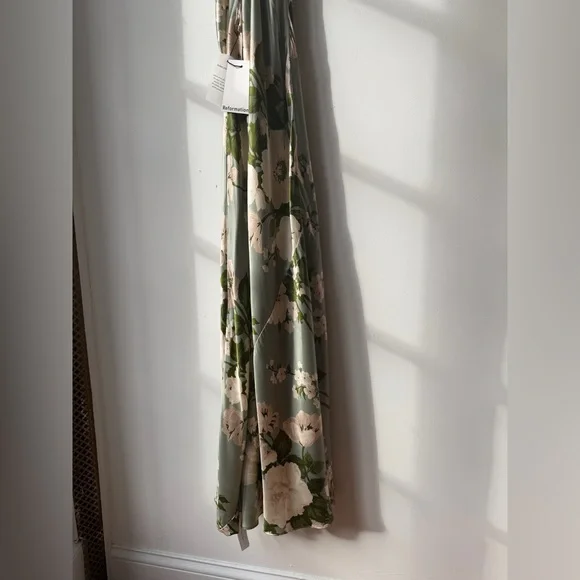 NEW NWT Reformation Anaiis Silk Maxi Dress Tarragon Floral Open Back High Neck 6 - Picture 17 of 17